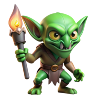 impressive creative A cunning goblin with sharp teeth and glowing green eyes, sneaking through a dark alley, lit by a single torch. Gothic style high resolution png