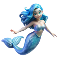 extraordinary rustic A graceful mermaid with flowing blue hair and shimmering scales, swimming in crystal-clear water, sunlight filtering through the surface, serene and magical style detailed png
