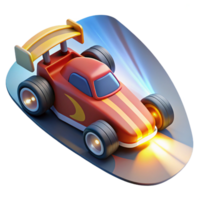 impressive artistic A cartoon race car speeding down a track, motion blur and bright stadium lights creating a sense of speed, drawn in a dynamic and energetic cartoon style genuine png