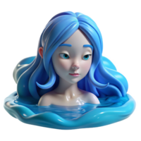 beautiful classic A serene water nymph with flowing blue hair and translucent skin, floating in a crystal-clear lake. Soft, shimmering lighting. Romantic style 4K png
