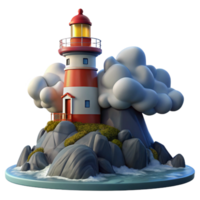 wonderful classic A towering lighthouse on a rocky coastline, dramatic storm clouds and waves, maritime painting style high resolution png