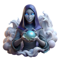 serene minimalist A mysterious, veiled woman holding a glowing crystal ball, surrounded by swirling mist, in a dark, gothic art style genuine png