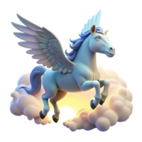 magnificent vintage A majestic pegasus flying through a cloudy sky, illuminated by sunlight breaking through the clouds, in a dreamy style high quality png