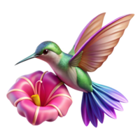 vibrant creative A tiny, iridescent hummingbird hovering near a vibrant fuchsia flower, bokeh effect, macro photography style detailed png