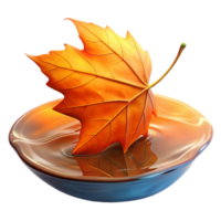 impressive abstract A single leaf floating on water, vibrant autumn colors, reflective surface, impressionist painting style detailed png