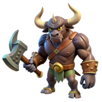 extraordinary abstract A fearsome minotaur with a bull's head and a human's body, wielding a giant axe, dramatic backlighting, dark fantasy style 4K png