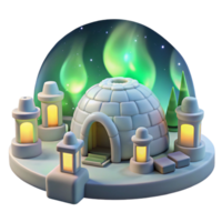 beautiful minimalist An igloo village with glowing ice lanterns and intricate carvings, arctic landscape, aurora borealis in the sky. Winter wonderland, Inuit culture, ethereal atmosphere authentic png