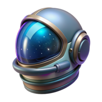 extraordinary vintage A close-up of a futuristic helmet with a transparent visor, reflecting a nebula and distant stars. Space opera style high quality png