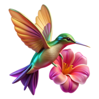 dramatic abstract A hummingbird hovering near a vibrant fuchsia flower, iridescent feathers, soft golden hour lighting, nature photography style detailed png