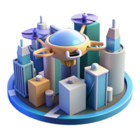 elegant contemporary A drone delivering a package in a futuristic city, aerial perspective, dynamic lighting professional png