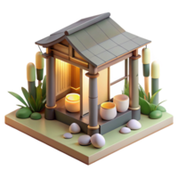 serene classic A minimalist Japanese tea house made of bamboo and paper, soft diffused lighting, zen garden in the foreground. Minimalist style, serene atmosphere, calming colors 4K png
