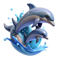 wonderful modern A group of dolphins leaping out of the ocean, dynamic and playful, underwater photography high quality png