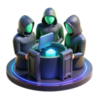 serene artistic A group of hackers huddled around a glowing console, working to breach a secure network, in a dark, cinematic style original png