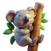 magnificent minimalist A sleepy koala clinging to a eucalyptus tree, illuminated by warm sunlight, in a cute, photorealistic style genuine png