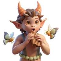beautiful rustic A mischievous satyr playing a pan flute in a sunlit forest glade, surrounded by butterflies, in a romantic style genuine png