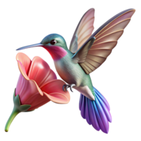 magnificent modern A hummingbird hovering in mid-air, wings blurred in motion, sipping nectar from a vibrant fuchsia flower, with a dynamic painting style genuine png