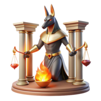 serene abstract A benevolent Anubis weighing a heart against a feather, in the Hall of Judgment, lit by ethereal flames, in an ancient Egyptian style high quality png