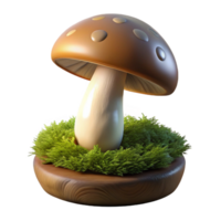 vibrant abstract A mushroom growing on a mossy log, illuminated by soft, dappled light, with a detailed, botanical illustration style original png