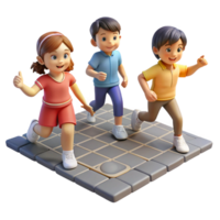 magnificent abstract A group of children playing hopscotch on a cracked sidewalk, nostalgic style, warm afternoon light high resolution png
