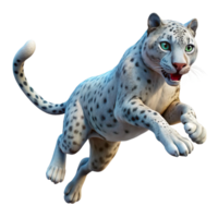 extraordinary contemporary A majestic snow leopard leaping through the air, mid-pounce, illuminated by a single spotlight, hyperrealistic style professional png
