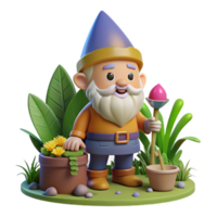 beautiful artistic A whimsical gnome with a pointed hat and a cheerful smile, tending to a magical garden. Warm, inviting lighting. Children's book illustration style 4K png