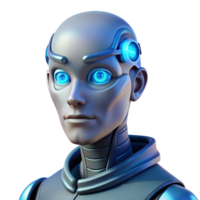 stunning contemporary A close-up portrait of a cyborg with intricate mechanical eyes, illuminated by a soft, blue light, in a hyperrealistic style high resolution png