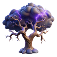 impressive vintage A gnarled oak tree silhouetted against a stormy sky, lightning illuminating its branches, with a dramatic, dark fantasy style high resolution png
