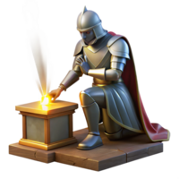 beautiful contemporary A stoic knight in shining armor, kneeling before a sacred altar, a beam of light shining down upon him. Classical painting style, dramatic lighting authentic png
