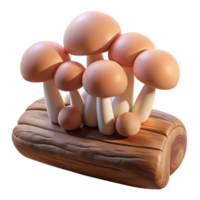 serene rustic A cluster of mushrooms growing on a log, earthy tones, soft diffused light, nature photography style detailed png