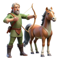 serene traditional A wise old centaur with the body of a horse and the torso of a man, teaching a young elf archery, surrounded by lush forest foliage. Soft, dappled lighting. Classical style original png