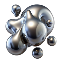 serene vintage Liquid metal droplets merging and separating, reflecting a distorted, fragmented image of the surrounding space, in an abstract expressionist style genuine png
