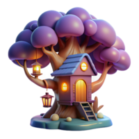 beautiful vintage A whimsical treehouse nestled within the branches of a giant, glowing tree. Soft, twilight lighting. Storybook style high resolution png