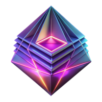 dramatic creative Fractured geometric shapes in vibrant neon hues, with sharp, contrasting shadows cast by a hidden light source, in a retro-futuristic, synthwave style high quality png