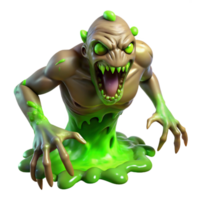 dramatic traditional A grotesque, mutated creature with glowing green skin emerging from a toxic swamp. Lit by flickering swamp gas, depicted in a biopunk, horror style detailed png
