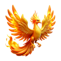 impressive contemporary A majestic phoenix with fiery plumage, rising from ashes, bathed in golden light, dramatic and symbolic style premium png