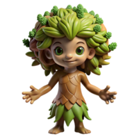 serene modern A playful dryad with bark-like skin and leafy hair, merging with a giant oak tree. Surrealism style, dappled lighting premium png