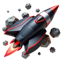 wonderful minimalist A sleek, black spaceship with red accents, flying through an asteroid field, illuminated by the bright, white light of a nearby star. Military science fiction style genuine png