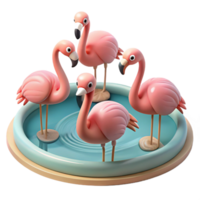 wonderful classic A group of flamingos wading in a shallow lake, pastel colors, serene lighting original png