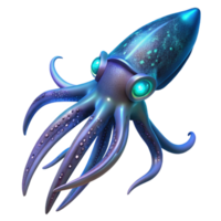 vibrant minimalist A giant squid swimming in the deep ocean, bioluminescent lighting, mysterious and surreal style 4K png