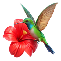 extraordinary creative A vibrant hummingbird hovering over a bright red hibiscus flower, wings a blur of motion, captured in macro detail. Photorealistic style exclusive png