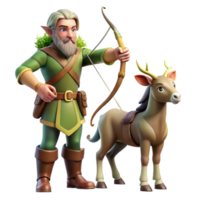 impressive vintage A wise old centaur with a bow and arrow, teaching a young elf archery. Soft, forest lighting, mythical fantasy style high quality png