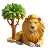 dramatic creative A majestic lion resting in the shade of a tree, warm, golden sunlight filtering through the leaves. Photorealistic style professional png