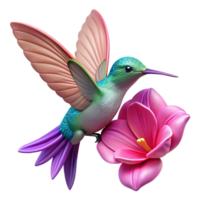 beautiful artistic A tiny hummingbird hovering near a vibrant fuchsia flower, macro photography style, sharp focus on the bird's iridescent feathers 4K png