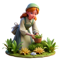 serene rustic A young peasant girl gathering herbs in a forest, soft lighting, pre-raphaelite painting style, detailed botanical elements exclusive png