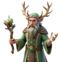 serene creative A wise druid with intricate tattoos and antler headdress, performing a ritual in a sacred grove. Soft, dappled forest lighting. Celtic mythology style exclusive png