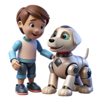 serene abstract A robotic dog interacting with a human child, warm, friendly lighting, heartwarming style authentic png