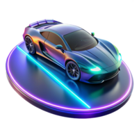 serene abstract A futuristic sports car hovering above a neon-lit racetrack, leaving a trail of light in its wake. Cyberpunk style professional png