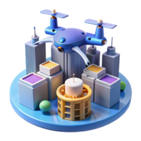 stunning contemporary A drone delivering a package in a futuristic city, aerial perspective, dynamic lighting high quality png