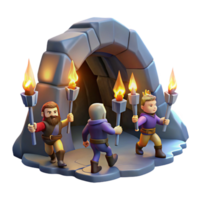 extraordinary abstract A group of brave adventurers exploring a dark dungeon, torches illuminating the path, suspenseful and adventurous style detailed png