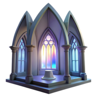 wonderful abstract Gothic cathedral interior, stained glass depicting abstract shapes, dim ethereal lighting, single ray of light from a high window, hyperrealistic style authentic png